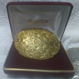 Crumrine Gold Engraved Flower Filigree Buckle Jewelers Bronze Great Vintage +Box